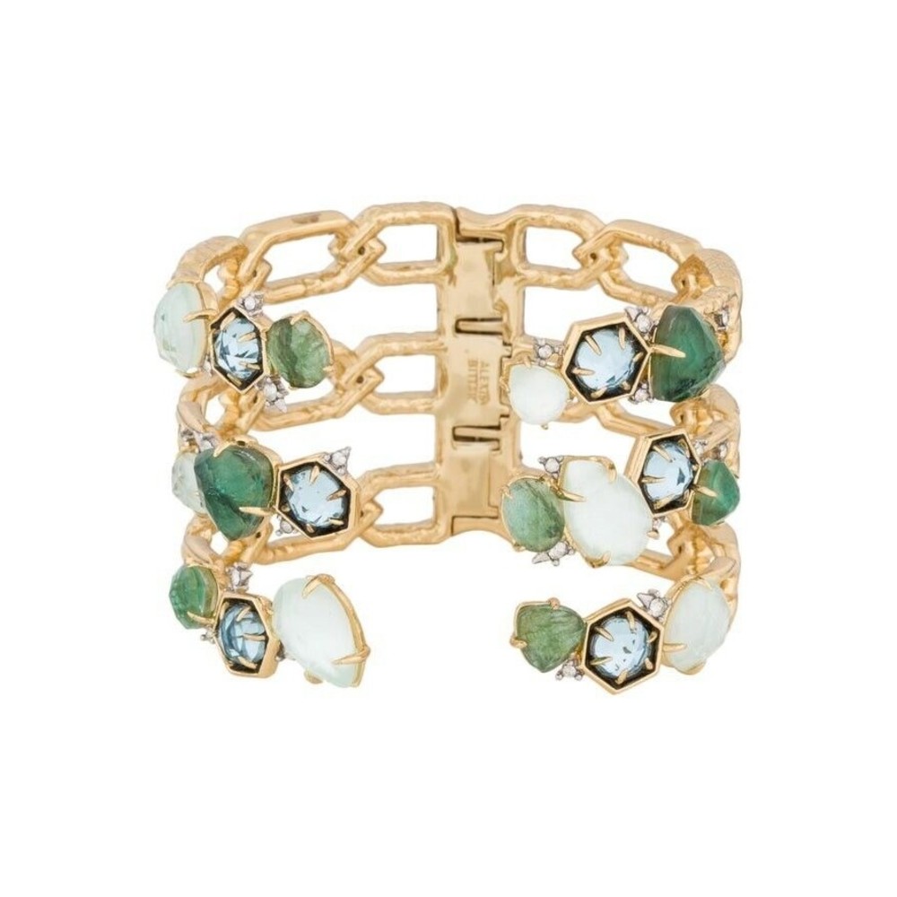 *GOLD RARE VINTAGE ALEXIS BITTAR MOSAIC LUCITE HINGED BRACELET CUFF 14K RHODIUM